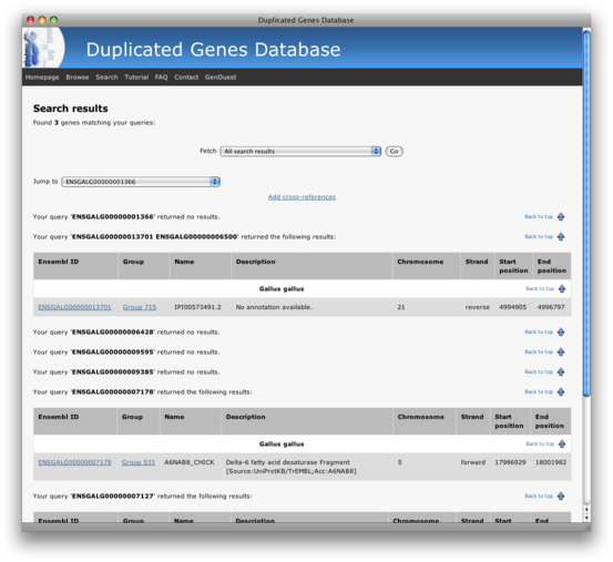 Searching duplicated genes by their ID: filtered results