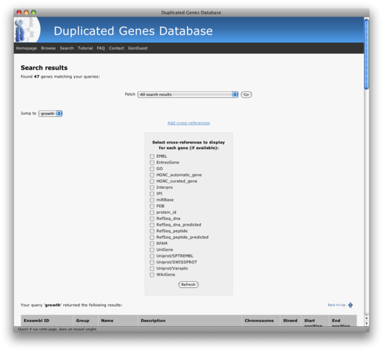 Searching duplicated genes using keywords: cross-references